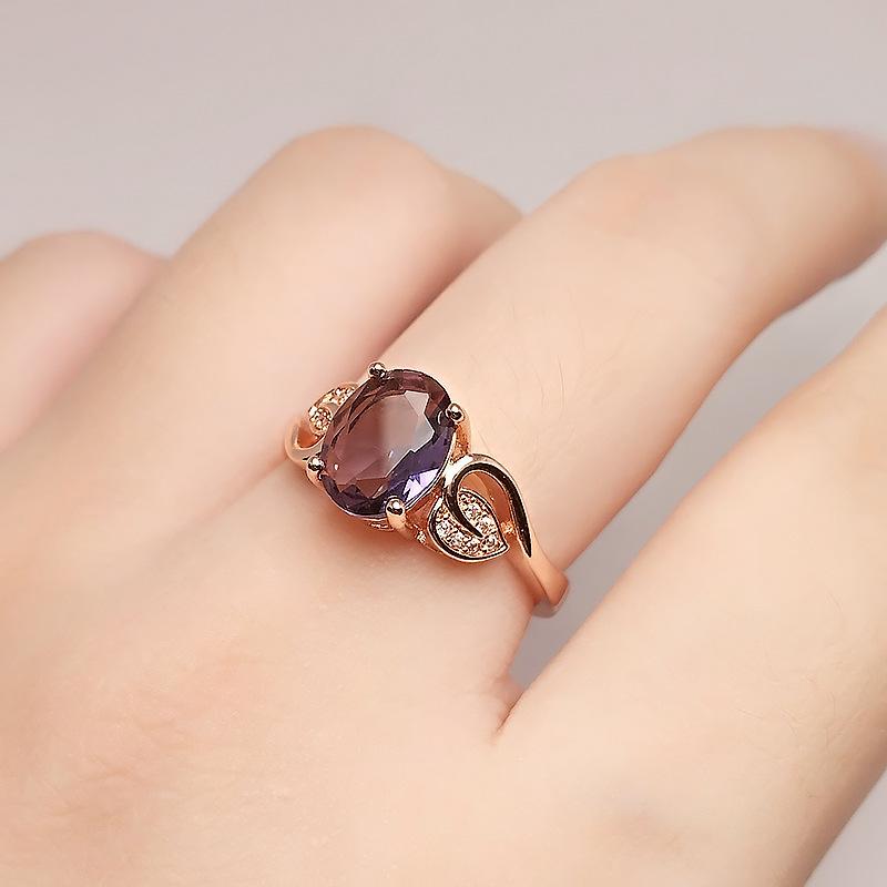 Temperament Retro Rebe Mann Puder Kristallring Damen Blattkante Lila Stein Öffnung Verstellbar Farbe Schatz