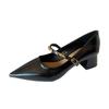 G430-1 Korean version thick heel Mary Jane retro women's 2025 new autumn pointed head shallow mouth retro one-word strap single shoes
