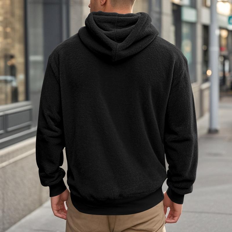 Loose Fit Pullover Hooded Sweatshirt Solid Fleece Lined Men S Casual
