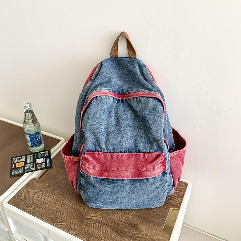 High Quality Denim Color Blocking Designer Style Portable Backpacks for Unisex Fashi Youth Casual Large Capacity School Bags