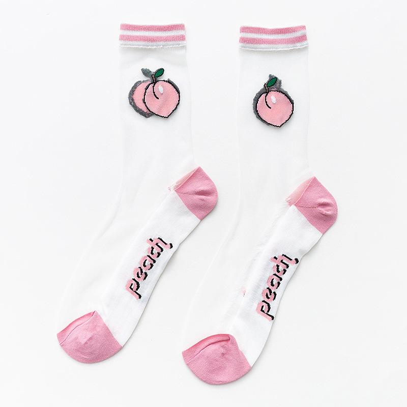 Women Thin Transparent Socks Crystal Glass Silk Socks Ladies Sweet Fruit Strawberry Avocado Peach Watermelon Summer Mesh Socks