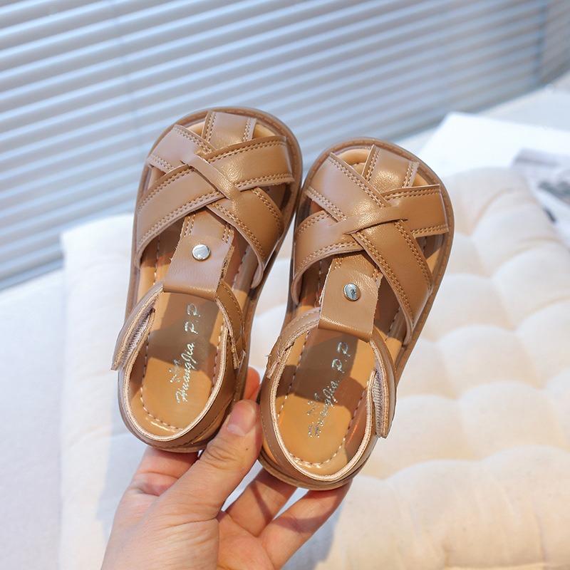 New Summer Korean Style Kids Hook-and-loop Sandals, Closed-toe Woven Soft Sole Beach Shoes for Baby Girls