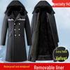Men's Extra Long Winter Coat - Army Green, Waterproof, Windproof, Thickened Cotton with Removable Velvet Lining, Coldproof for Northeast Winters.