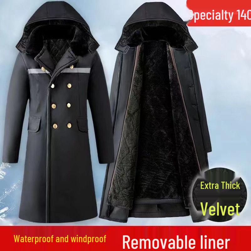 Men's Extra Long Winter Coat - Army Green, Waterproof, Windproof, Thickened Cotton with Removable Velvet Lining, Coldproof for Northeast Winters.