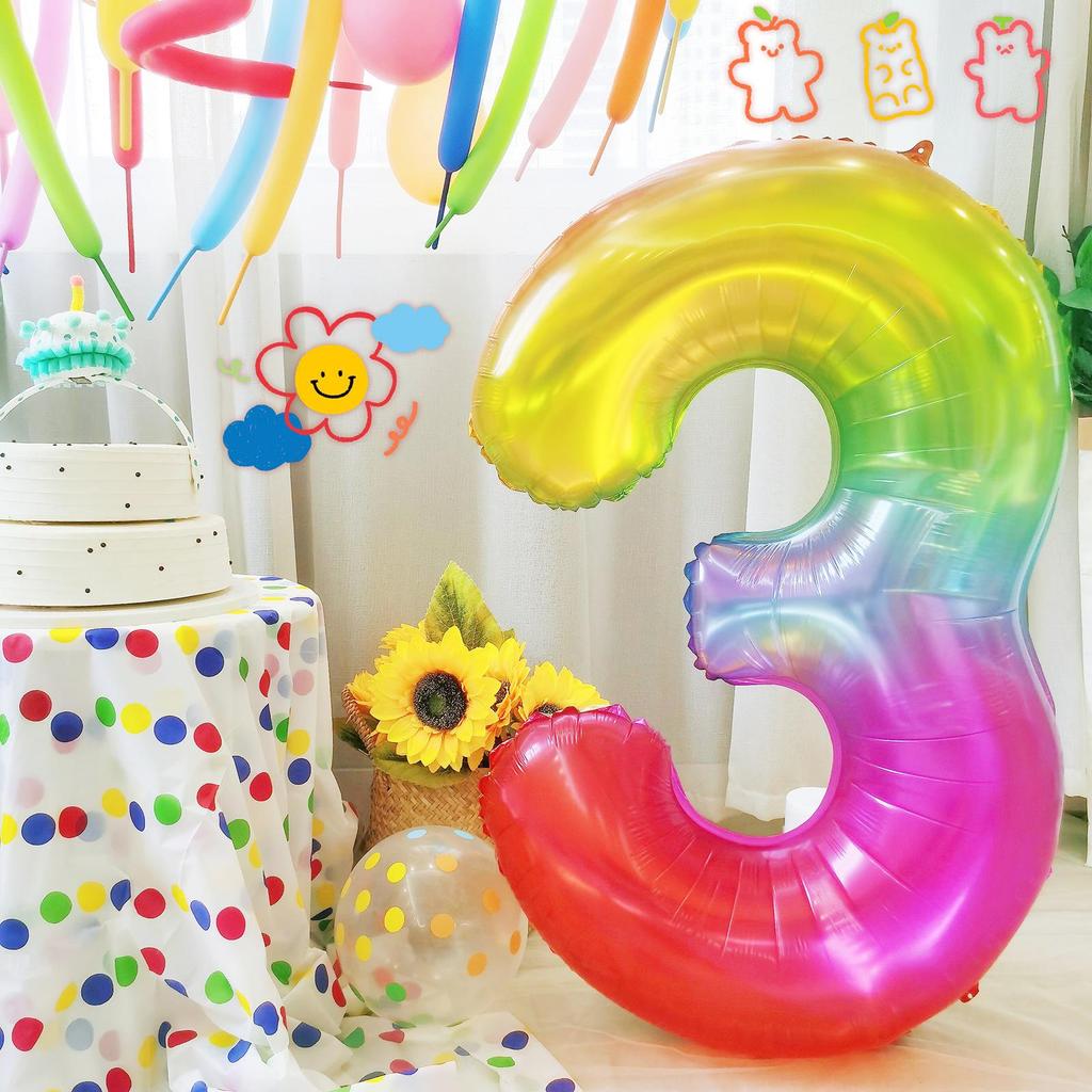 Korean Rainbow Gradient Number Balloon for Kids' First Birthday Decoration