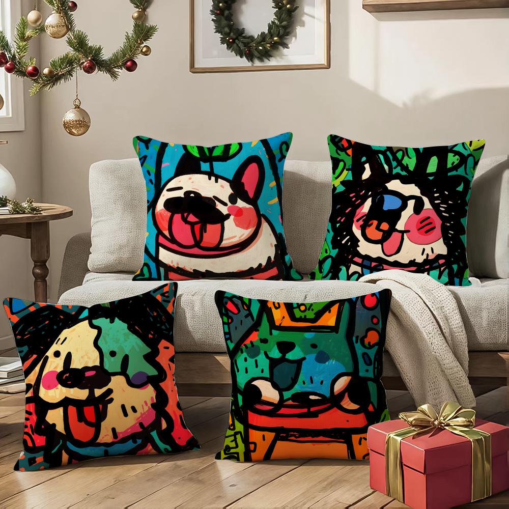 Cute Color Dogs Cushion Cover Pattern Printed Pillowcase For Living Room Sofa Cushion Cover & Bedroom Decor