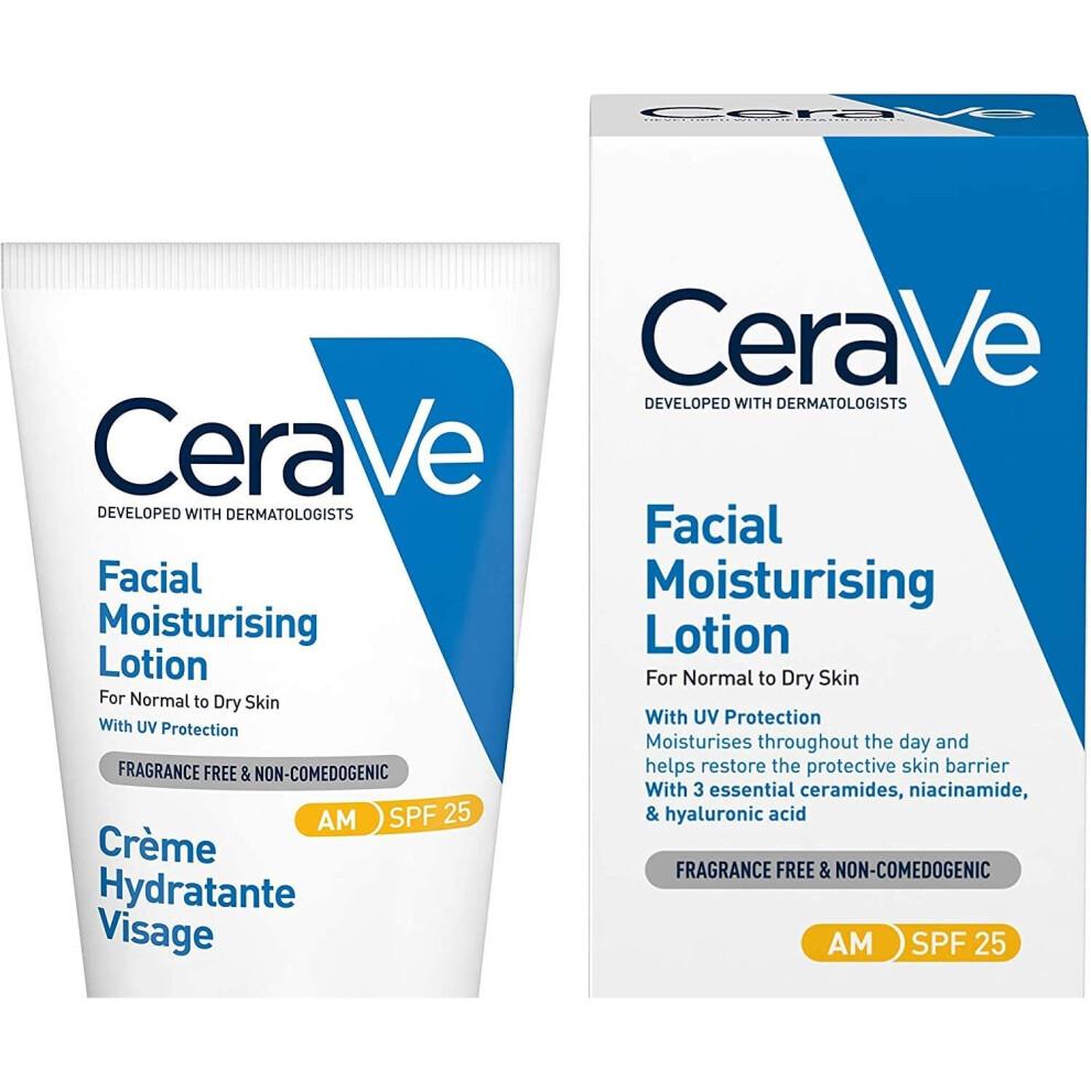 CeraVe AM Facial Moisturising Lotion SPF 25 | 52ml/1.75oz | Daily Facial Moisturiser with SPF for Normal to Dry Skin