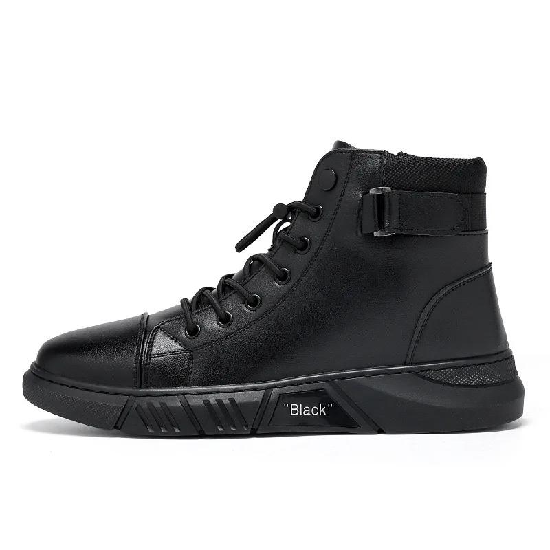 Men's High Top Motorcycle Boots Fashion Black Leather Boots New Outdoor Waterproof Platform Boot Men Boots Luxury Designer