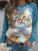 Christmas Women's Sweatshirts Cute Cat Graphic Casual Long Sleeve O-Neck Regular Tops Streetwear Casual Pullover  Fall Winter