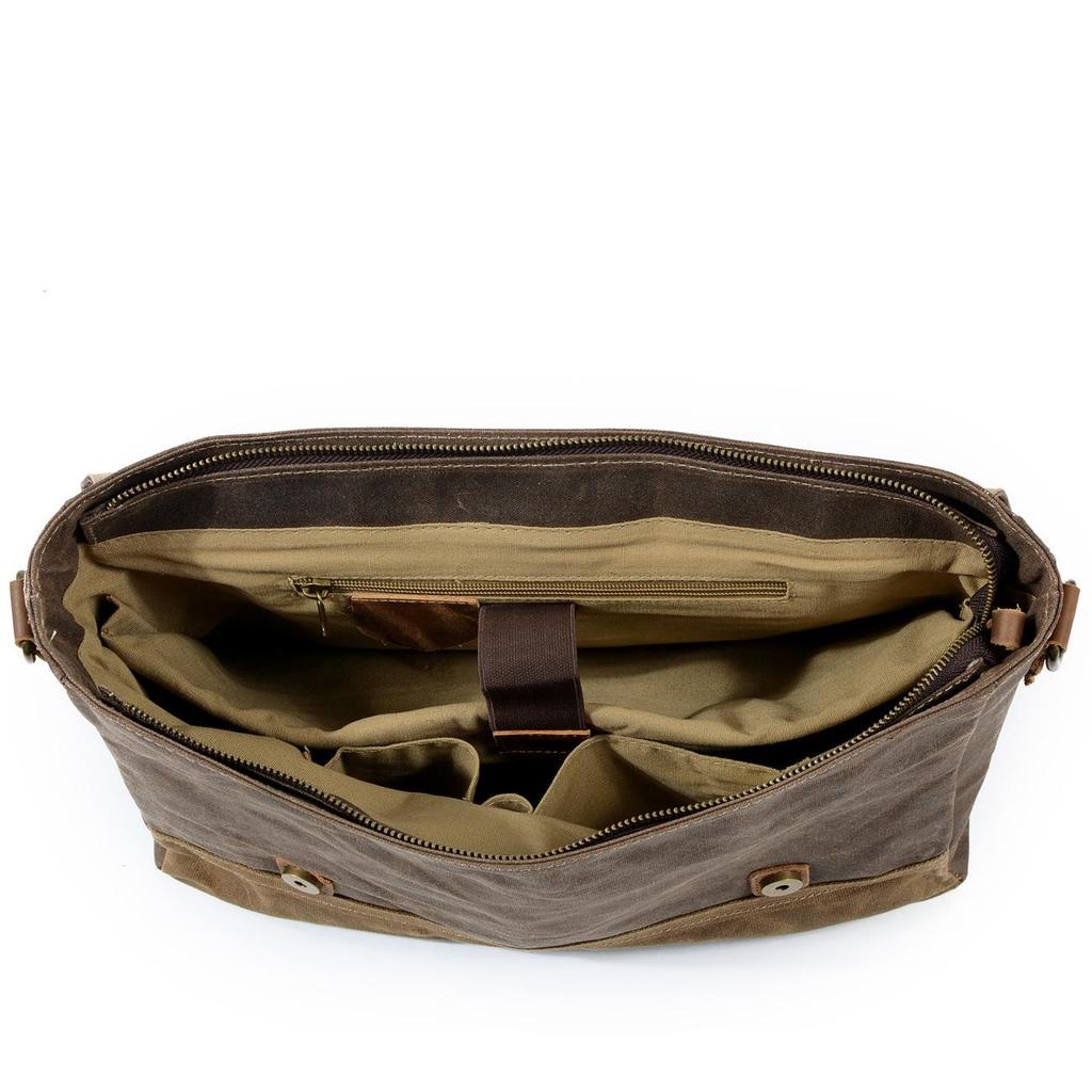 Men's Retro Waterproof Cowhide & Waxed Canvas Briefcase - European & American Shoulder Crossbody Bag