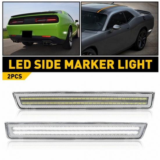 2X Clear Lens White LED Rear Side Marker Light For 2015- Dodge Challenger