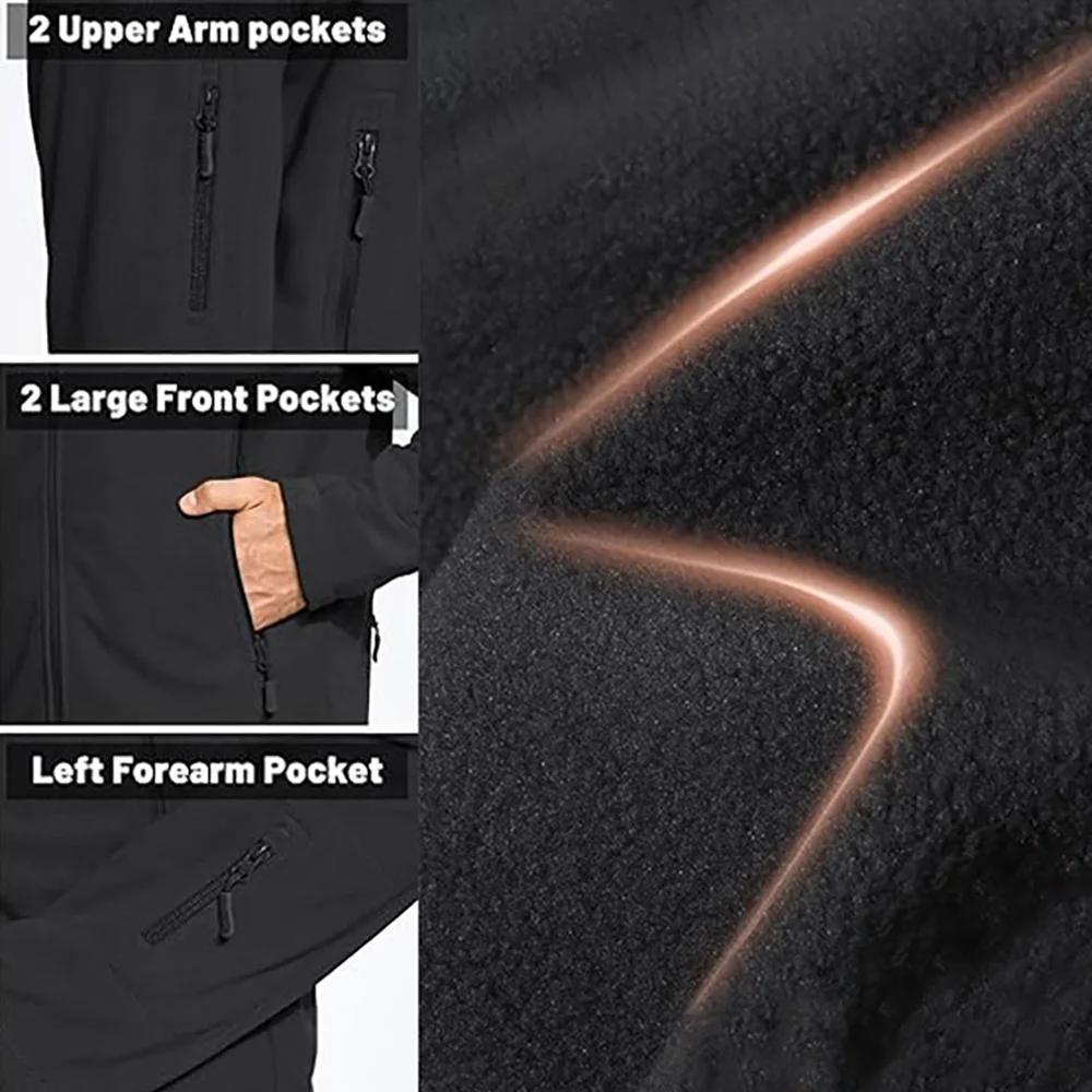 Men's Polar Fleece Tactical Zipper Jacket Outdoor Hooded Warm Outwear Solid Color Basic Style Sports Jacketcoat Male Clothing