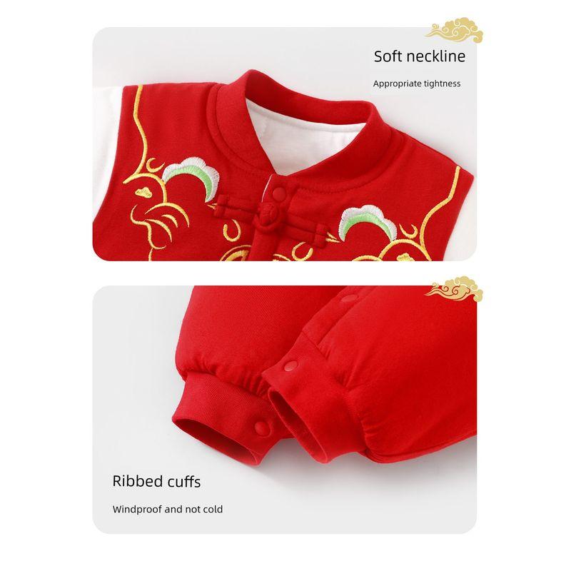 Year Outfit Padded and Thickened New Year Clothing Infant New Year Greeting Outfit Chinese Style One-Year-Old Full Month Autumn and Winter Clothing