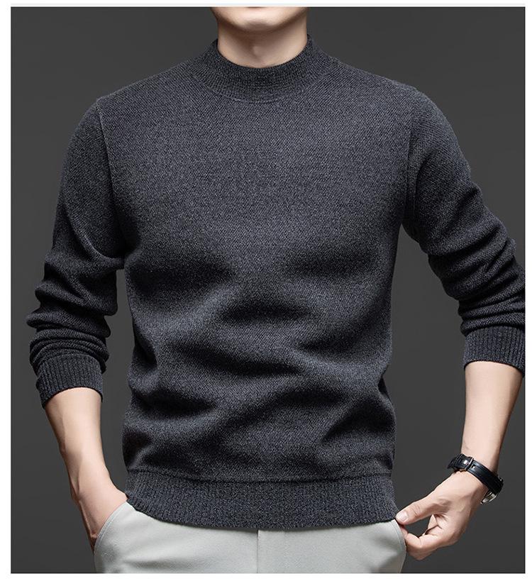Men's Thick Velvet Knit Sweater - Winter Warm Half-High Collar Base Layer