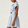 New European and American Women's Retro Style Commuting Slim Fit Solid Color Short-sleeved Lapel Shirt Short Dress