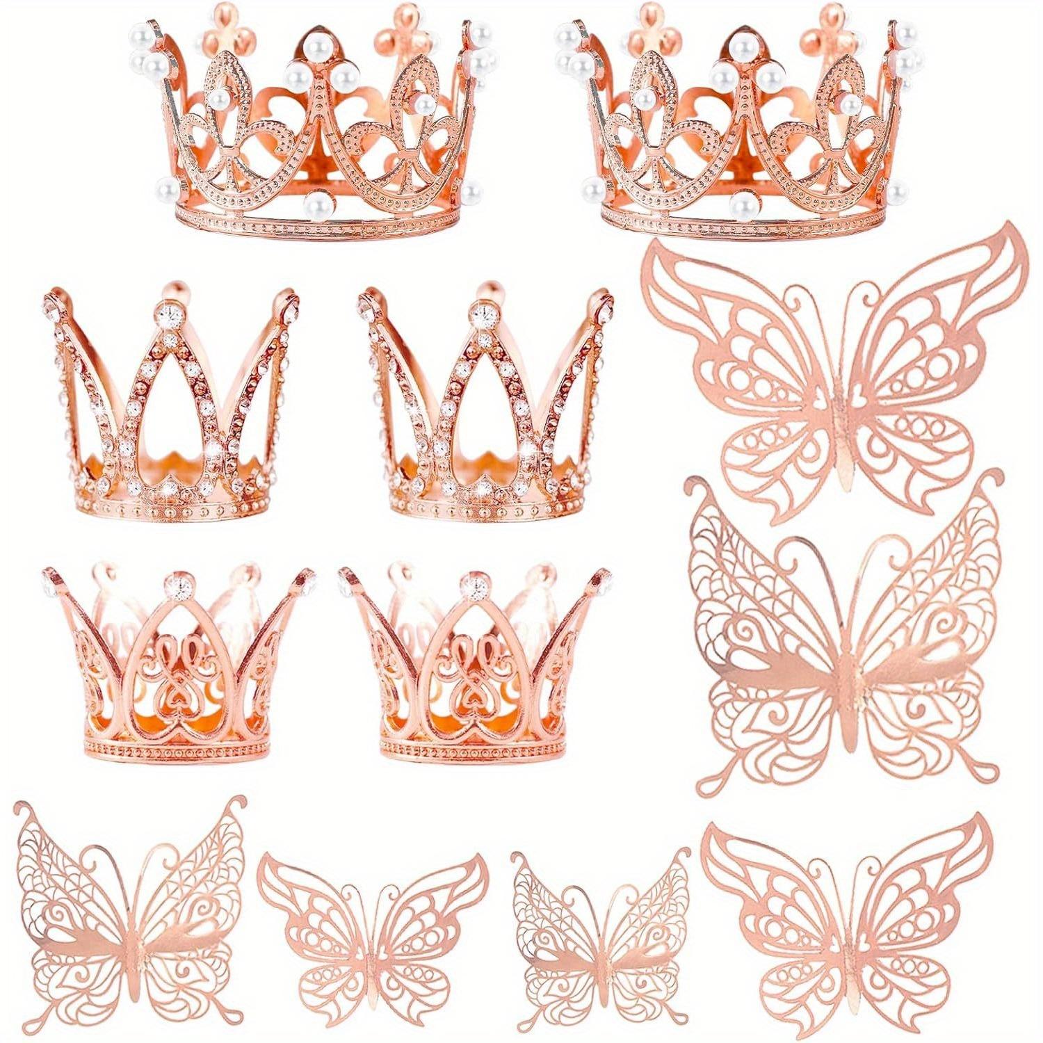 

9 шт. Топпер для торта в виде короны Мини-тиара с 3D-украшением в виде бабочки Винтажный жемчужный стразовый топпер для торта в виде короны Топпер для кекса Украшение для торта