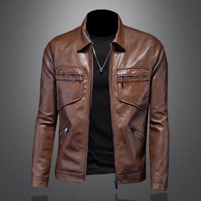 Marca de moda americana jaqueta de couro com lapela masculina primavera e outono nova tendência jaqueta slim fashion jaqueta traje de motociclista 7016