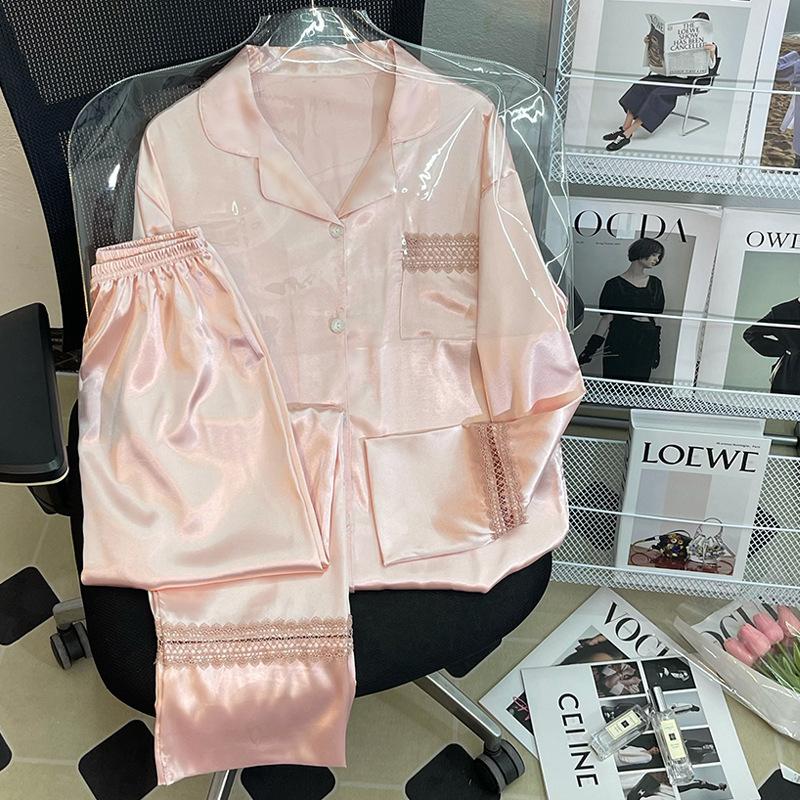 Pajamas Ladies Spring And Summer Silky Long Sleeve Pants Cardigan Premium Casual Loungewear