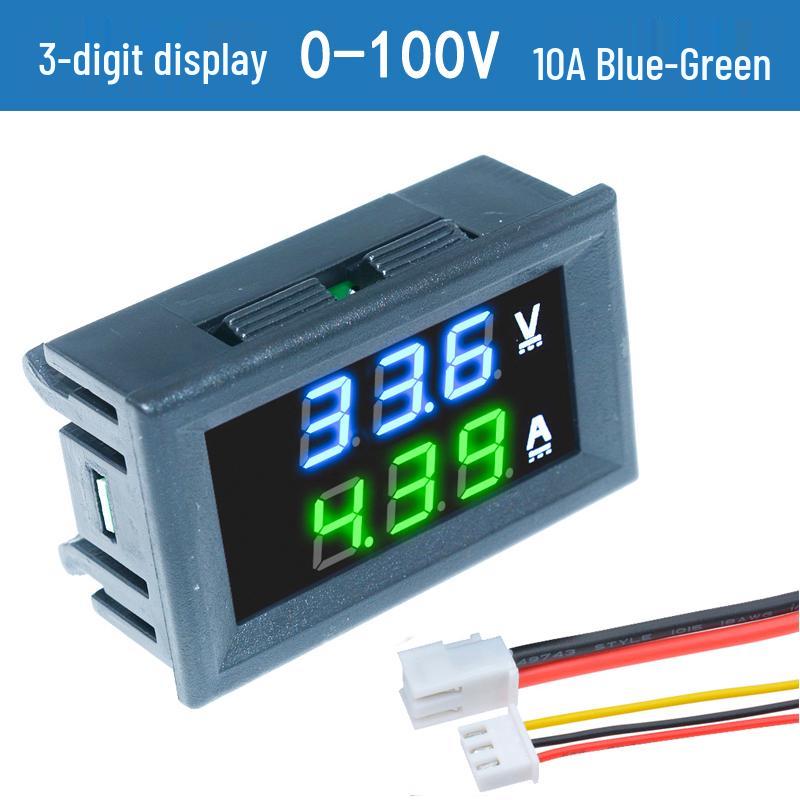 Digital LED DC Current Voltage Meter, Dual Display: 0-100V/200V, 10A/50A/100A Ammeter