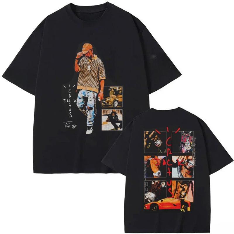 GUOYAN TOP Katoenen T-shirt Heren Dames Mode Hip Hop T-shirts Cactus Jack Losse Korte Mouw Fans Cadeau Tops Heren Kijk Mam Ik Kan Vliegen K37 4XL