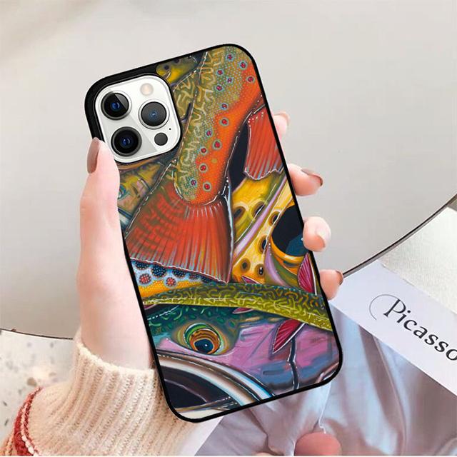 Braune Forelle Fliegenfischen Handyhülle für iPhone 17 Air 16 16e 15 Plus für Apple 13 11 12 14 Pro Max Hülle coque fundas