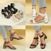 2026 New Style summer women fashion versatile sandals sexy leopard print square heel shoes buckle women's Large size high heels