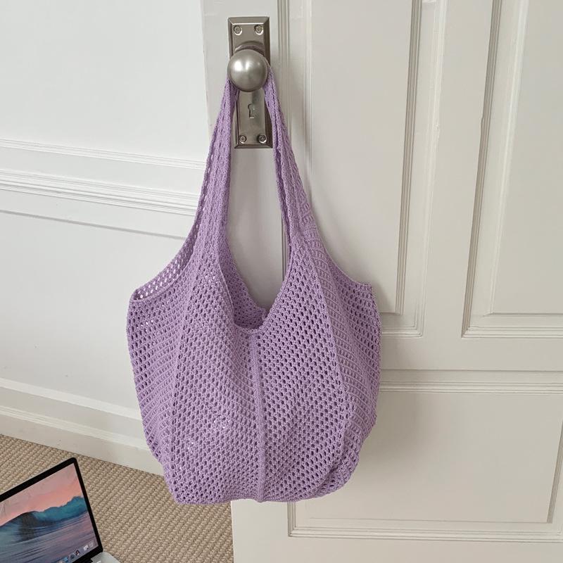Korean Retro One-Shoulder Woven Beach Tote - Crochet Handbag