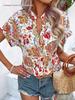 Women's Colorful Floral Print V-Neck Short-Sleeve Top - Summer Fashion