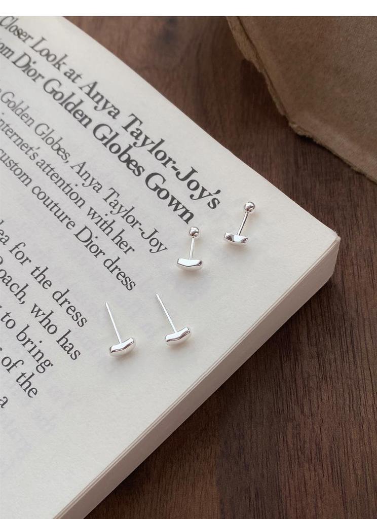 S999 Sterling Silver Smooth Bean Stud Earrings: Small, Simple, Versatile, Screw-Back, Sleep-Friendly, Ear Hole Care Jewelry.