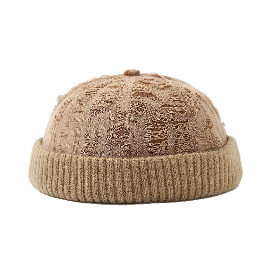 Trendy and Stylish Distressed Retro Color-Block Skull Cap - Autumn and Winter New Korean-Style Face-Slimming Beanie, Unisex Hat