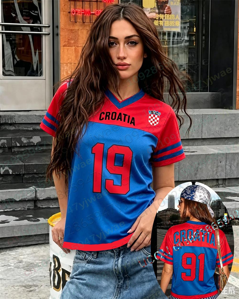 Croatia 1991 Oversize Football Jersey Men S Fashion Street Wear Short Sleeve Y2k Top Summer Men S And Women S T-Shirts 4XL