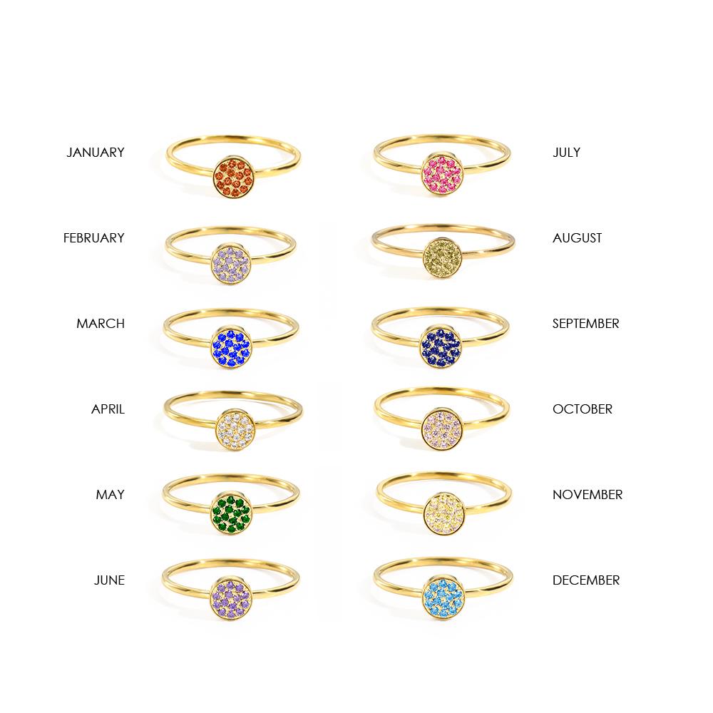 EMANCO New Zirconia Birthstone Ring 12 Color Stainless Steel Colorful Ring Anniversary Gift