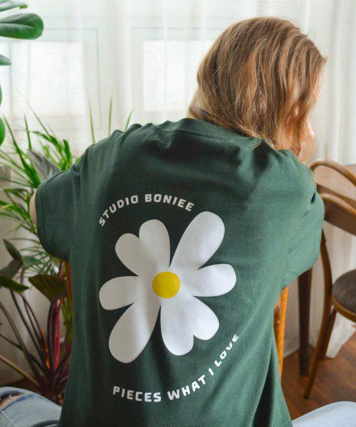 Bonye Daisy Flower Bag Print Loose T-Shirt Green Forest Green Forest/Size 1