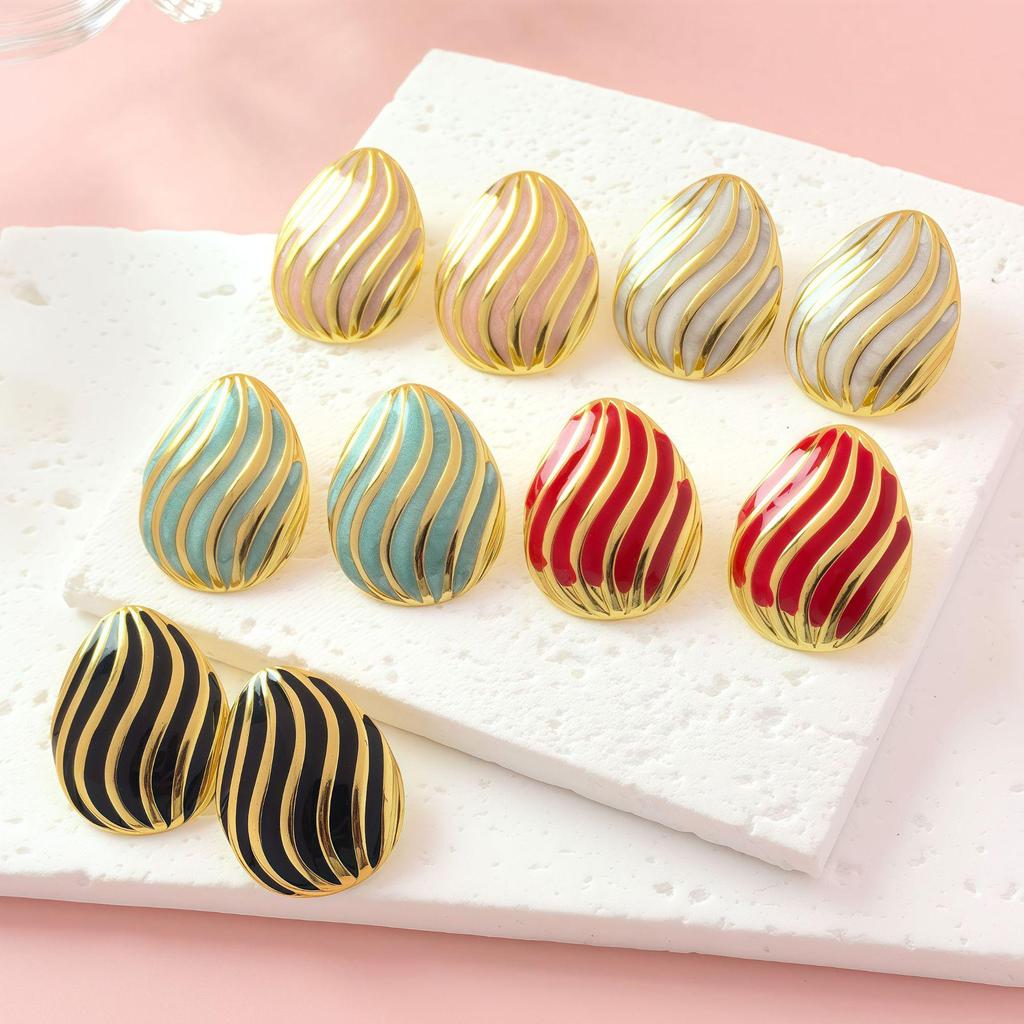 Summer Stripes Shell-Shaped Stainless Steel Stud Earrings