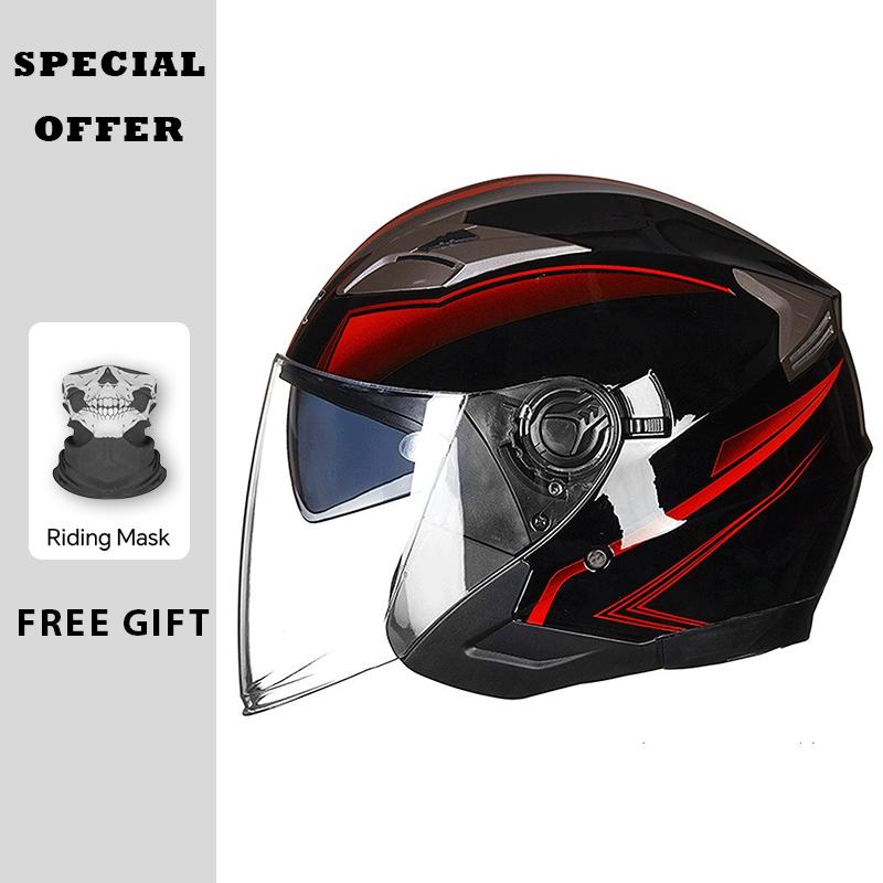 Motorcycle Helmet Half Face Helmets Double Lens Four Seasons Men Women 3/4 Open Face Motorbike Jet Helmets Dual Visor Capacete