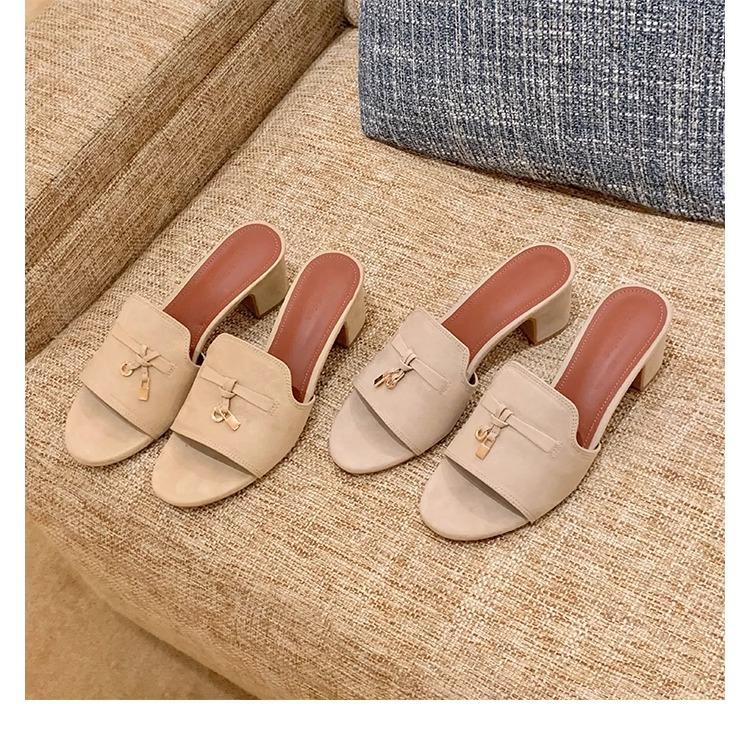Sheepskin Version~ Old Money Merry Su Lock with Thick Heels and Cool Slippers for Women
