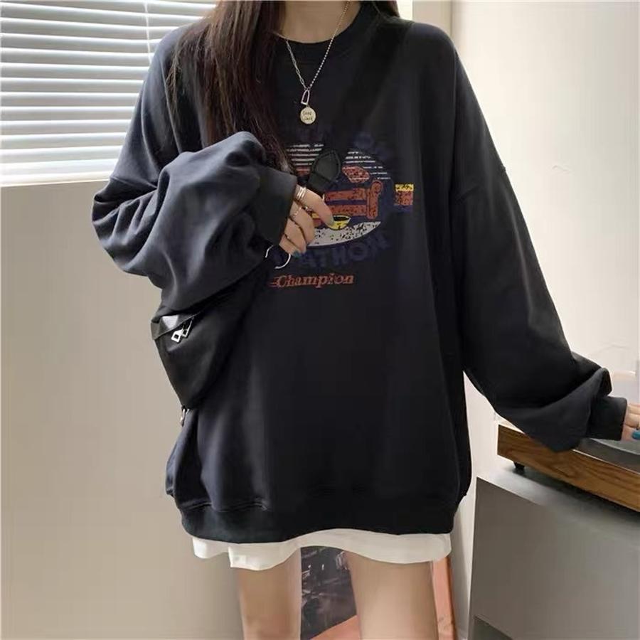 Women's Oversized Crew Neck Sweatshirt Autumn New Korean Style Casual Loose Outerwear