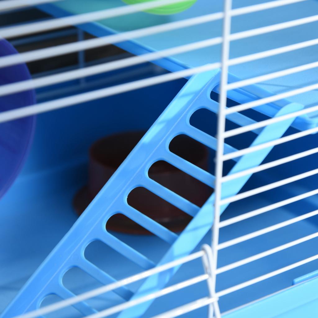 2-Tier Hamster Cage with Water Tank, Tray, Tube and Hamster Wheel, 46x30x37cm
