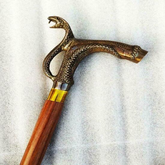 Vintage Designer Brass Handle Antique Style Victorian Stick Wooden Walking Cane