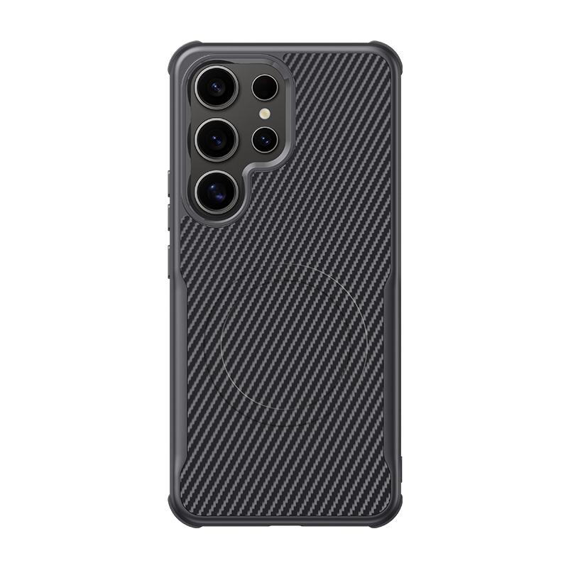 Carbon Fiber Texture Soft Magnetic Phone Case For Samsung S25 Ultra S24 Plus S23 TPU Hybrid Silicone Shockproof Slim Wireless Charge Cover