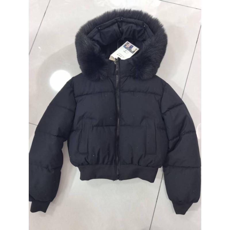 Women Thickened Warm Short Padded Jacket Fur Collar Waist Slimming Winter Outerwear