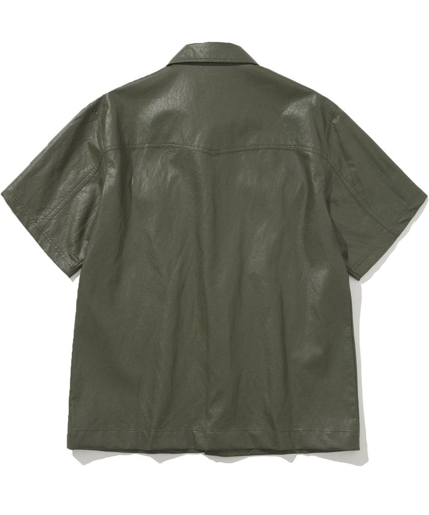 NOT4NERD Wrinkle Leather Half Shirt - Khaki