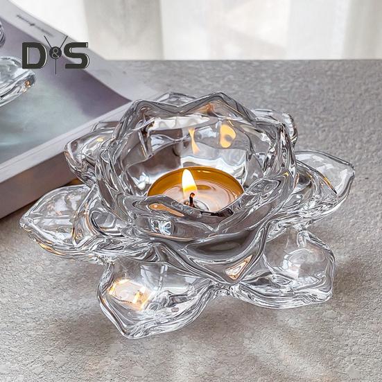 Chinesischer klarer Lotus-Kerzenhalter aus Kunstkristall, kegelförmige Säule, Teelicht, Kerzenhalter, Kerzenständer, Hochzeitsfeier, Tischdekoration