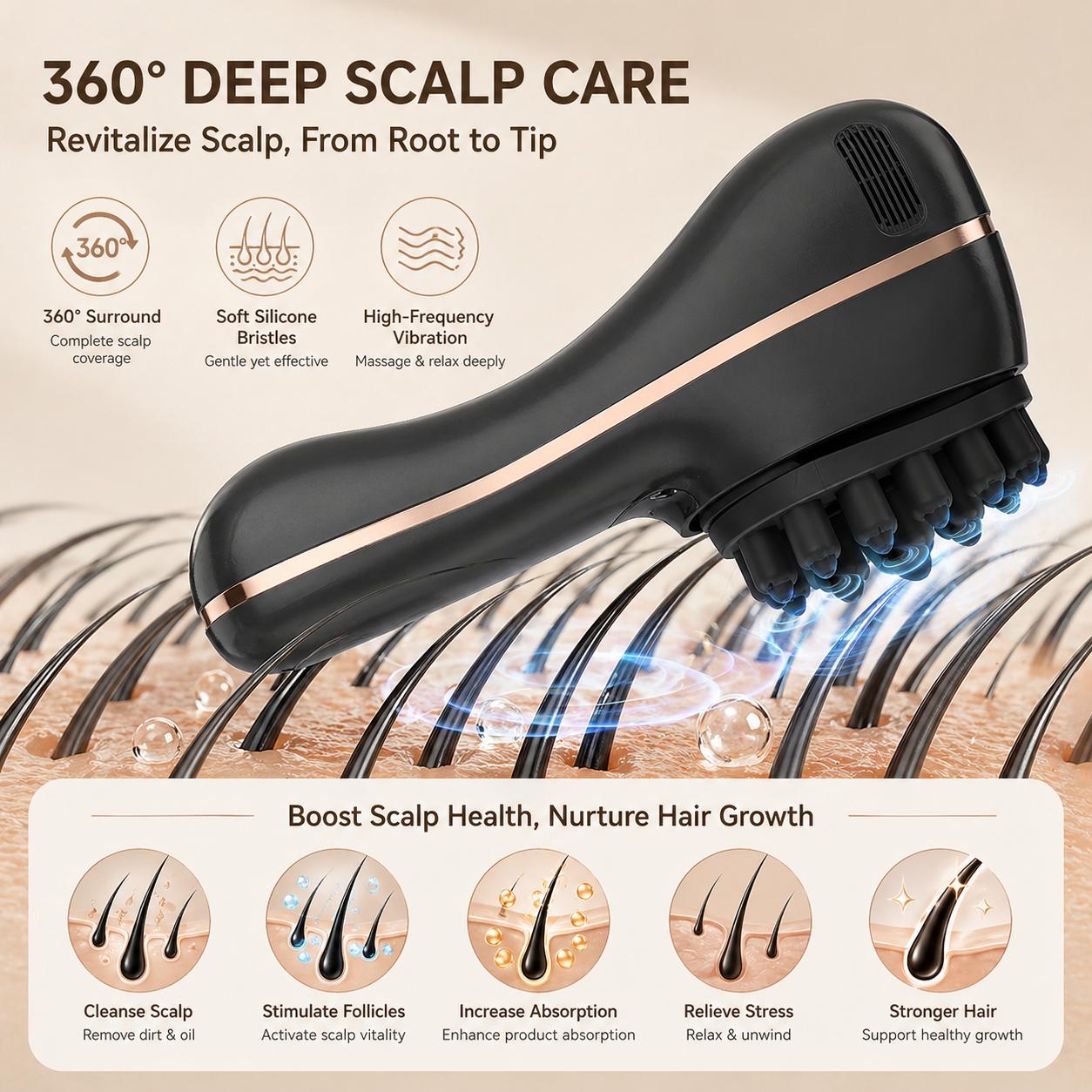 New Arrival Electric Hairbrush Massager Portable Vibrating Massage Device for Head Spa Relaxation Hair Care белый