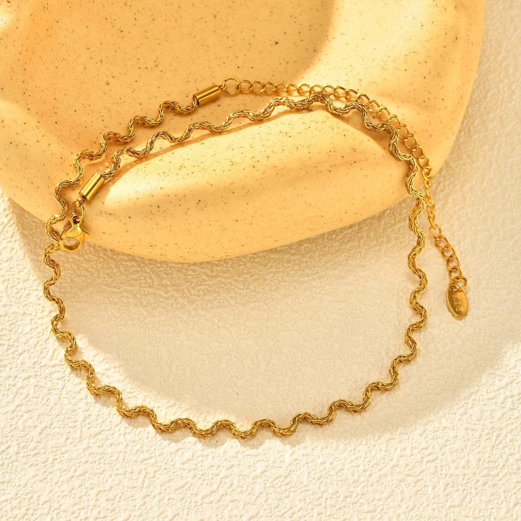 Stainless Steel Chic Wave Chain Necklace for Women, High Quality Gold Plated Choker Necklace, Fashion Waterproof Jewelry Gift