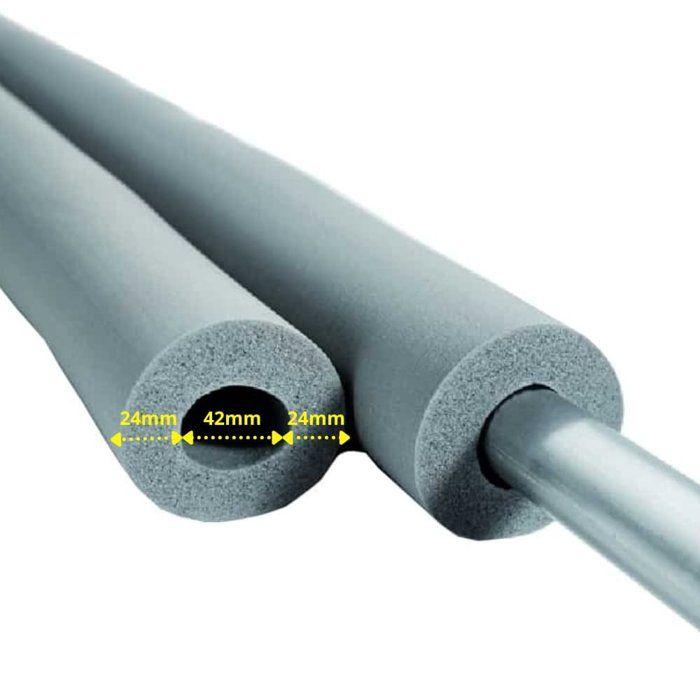 Isolation Tuyau Caoutchouc 2m, Ø 42mm, 20mm, Conforme GEG, Gris