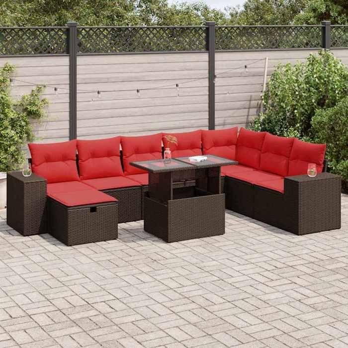 VidaXL Garden Lounge Set with Cushions 9 Pcs Black Braided Resin Acacia 3327964
