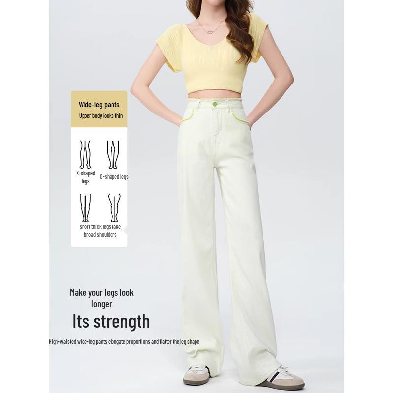 Women's High-Waisted Slim Straight-Leg Tencel Jeans - Summer 2025 Collection, White Wide-Leg Design