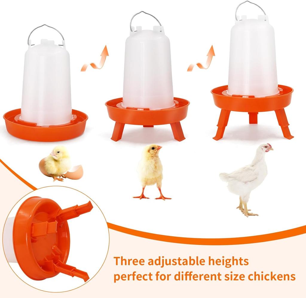 Chicken Feeder and Waterer Combo Kit Adjustable Leg Base Poultry Water Feeding Bucket Dispenser For Chick Duck Bidrs Farm Supply