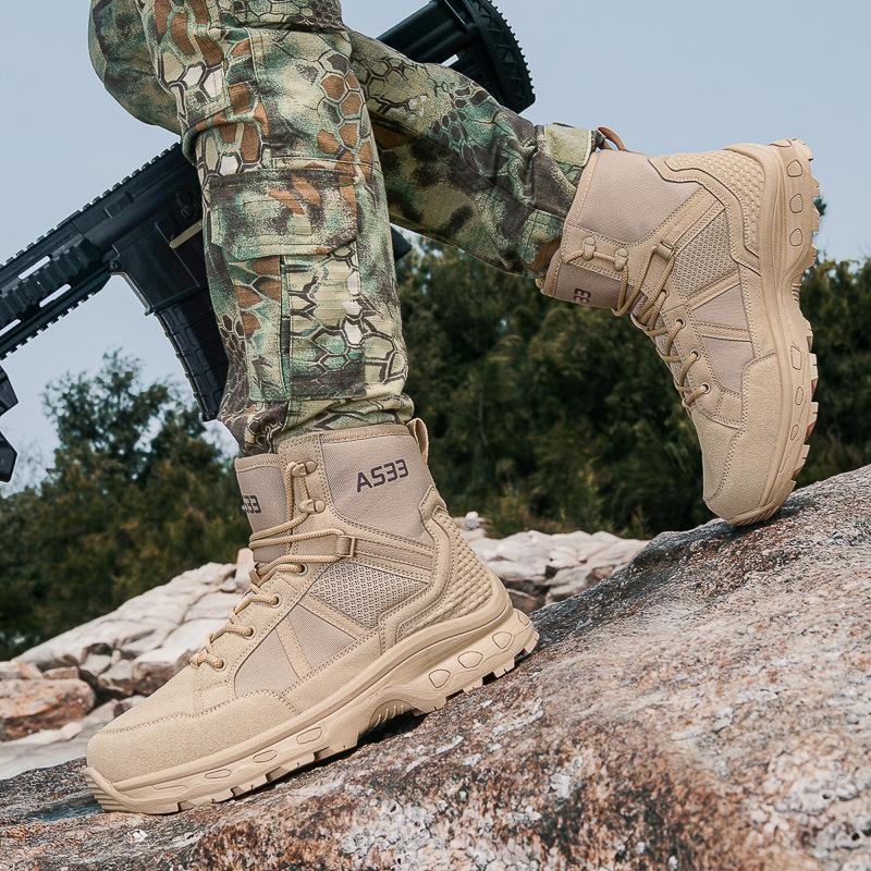 Tide Outdoor High-top Breathable Comfortable Wear-resistant Camping Training Boots Large Size Military Fan Boots Autumn and Winter Tactical Boots